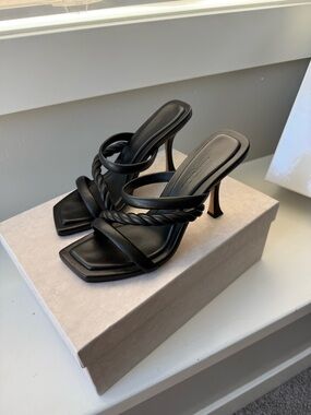 Jimmy Choo Black Twisted-Strap Square Toe Heeled sandals size 38